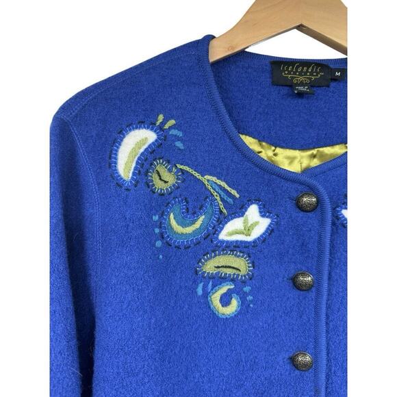 Icelandic Design 100% Wool Button Up Cardigan Sweater Embroidered Womens Medium - Picture 3 of 8